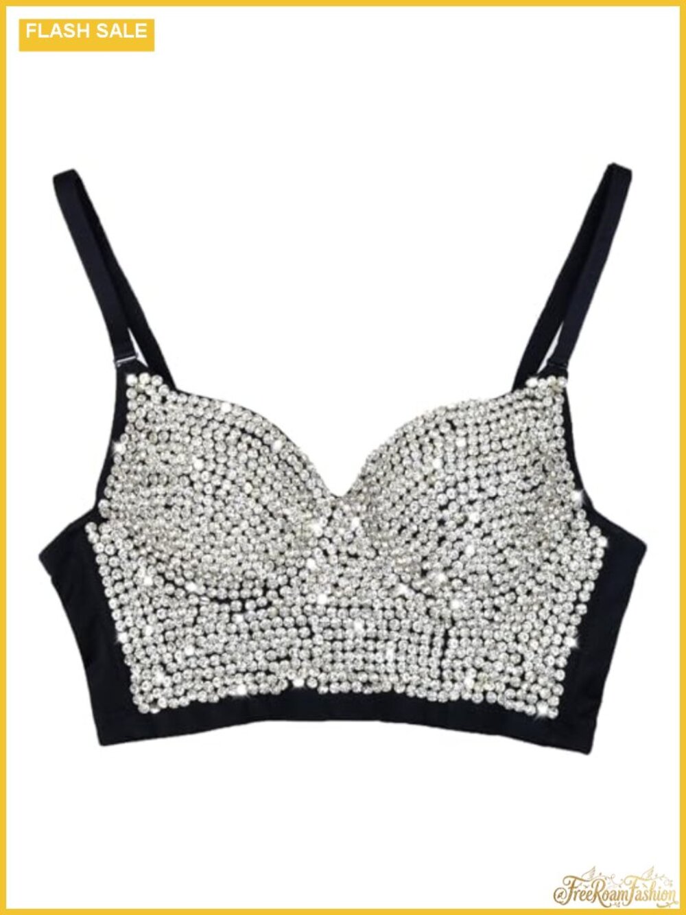 ELLACCI Rhinestone Push Up Bustier Crop Top Sexy Punk Corset Bra